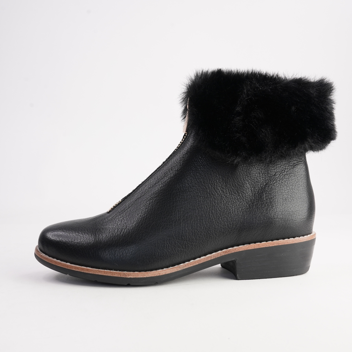 Lollys Black Leather/ Black Fur Ankle Boots - DJANGO AND JULIETTE | Shouz