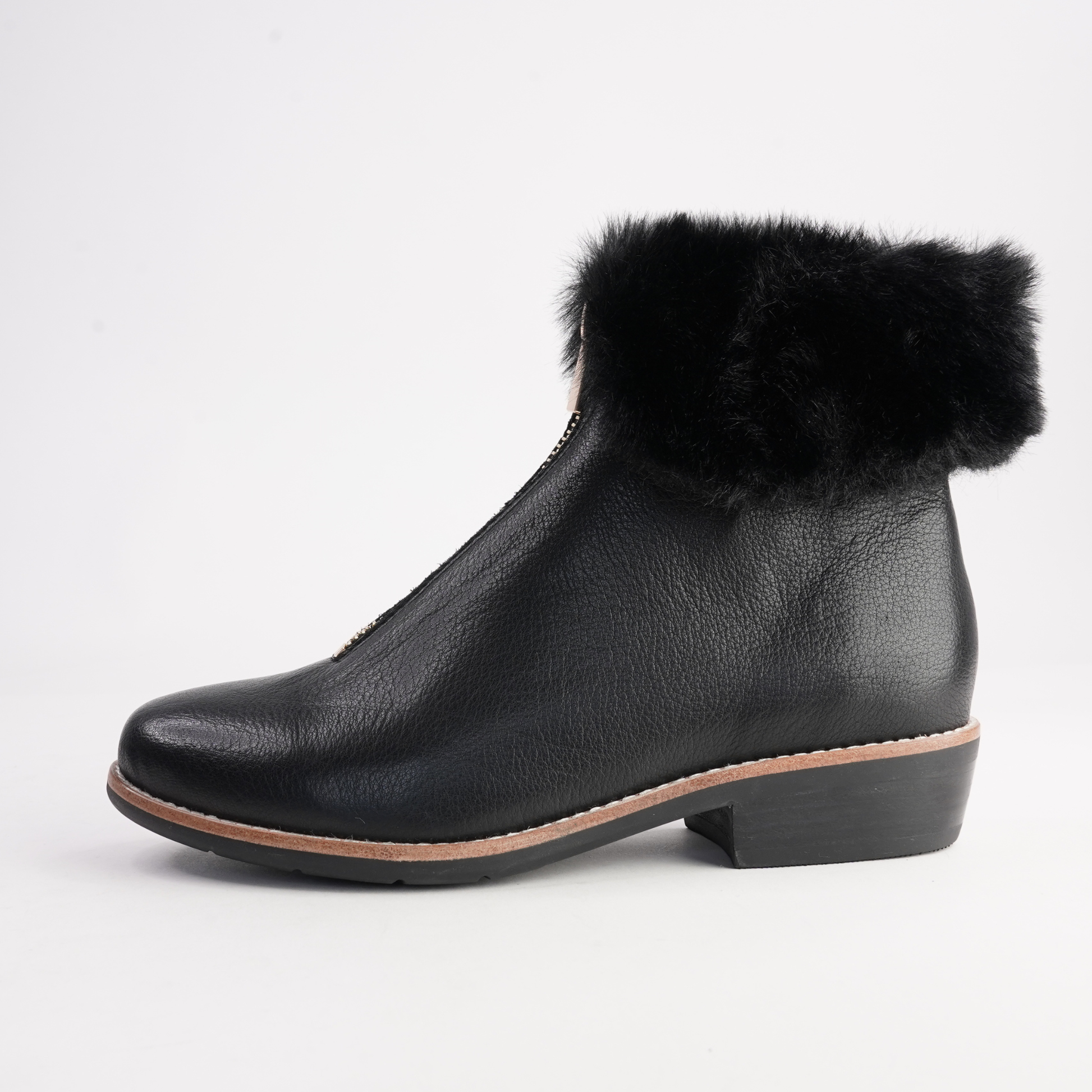 Lollys Black Leather/ Black Fur Ankle Boots - DJANGO AND JULIETTE | Shouz