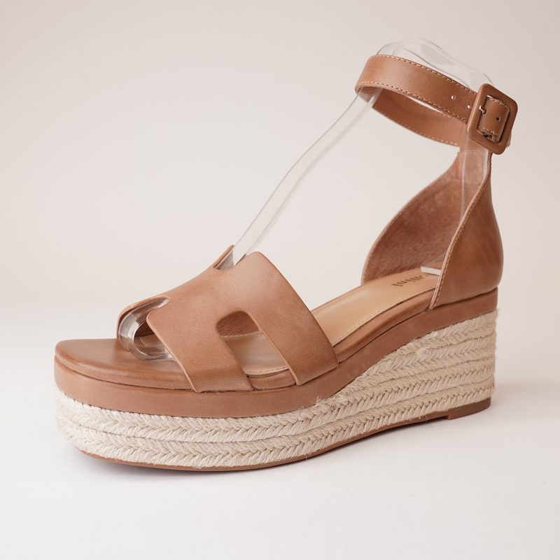 Geegie Tan Leather Espadrille Wedges