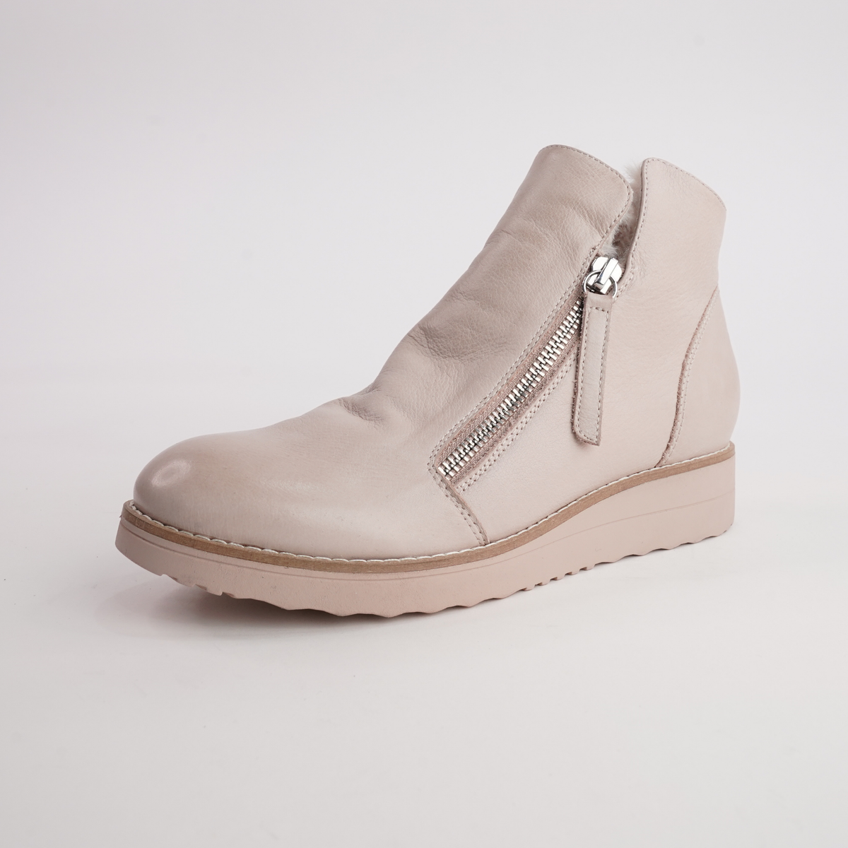 Opal Cappuccino/ Beige Fur Leather Ankle Boots - TOP END | Shouz
