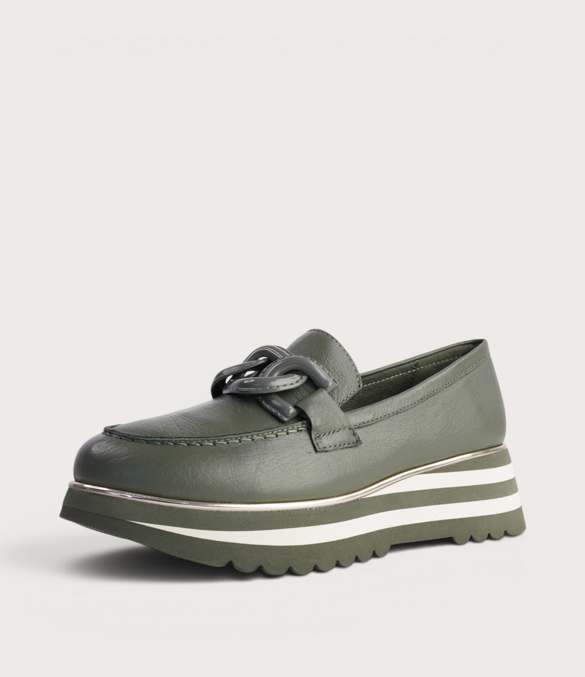Ealia Olive/ Milk Leather Loafers