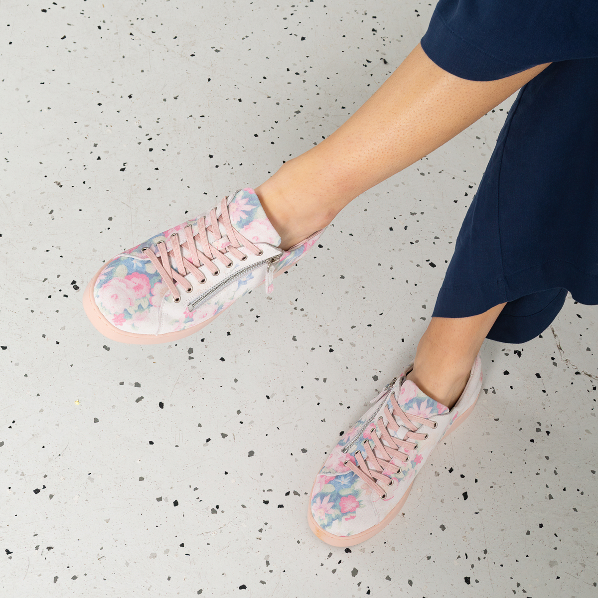 Jelorias Pastel Floral/ Pink Sole Leather Sneakers - DJANGO AND JULIETTE | Shouz