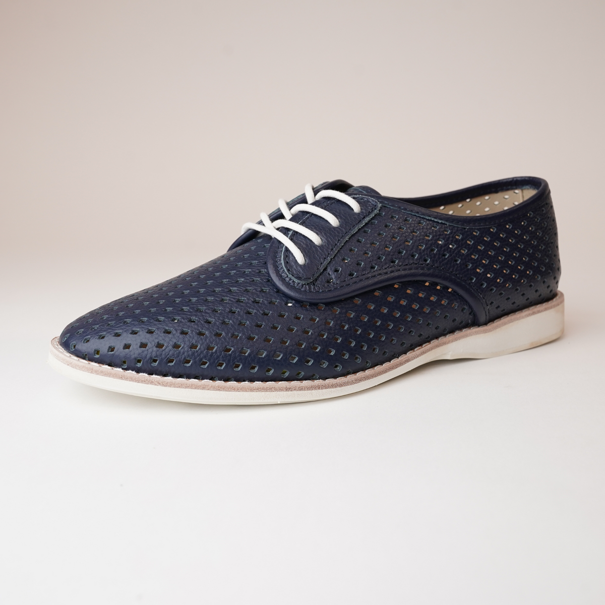 Derby Punch Navy Tumble Lace Up Flats - ROLLIE | Shouz