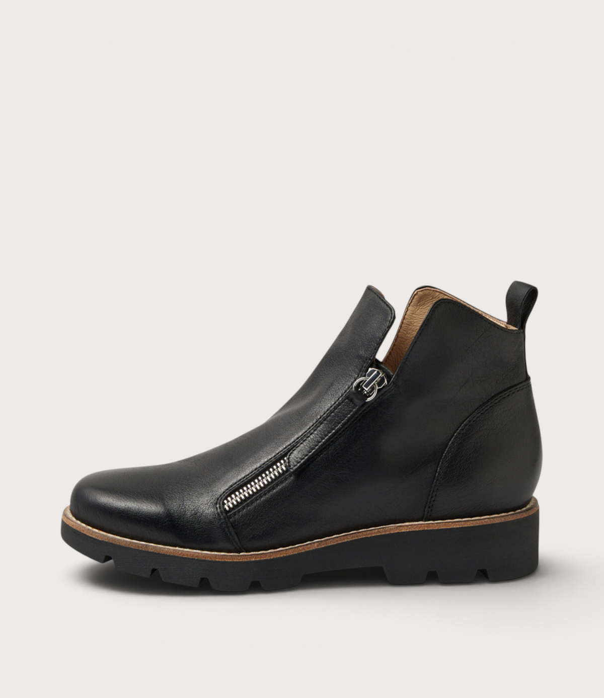 Dottiz Black Leather/ Black Sole Ankle Boots