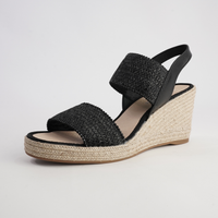 Pivey Black/ Natural Rope Espadrille Wedges