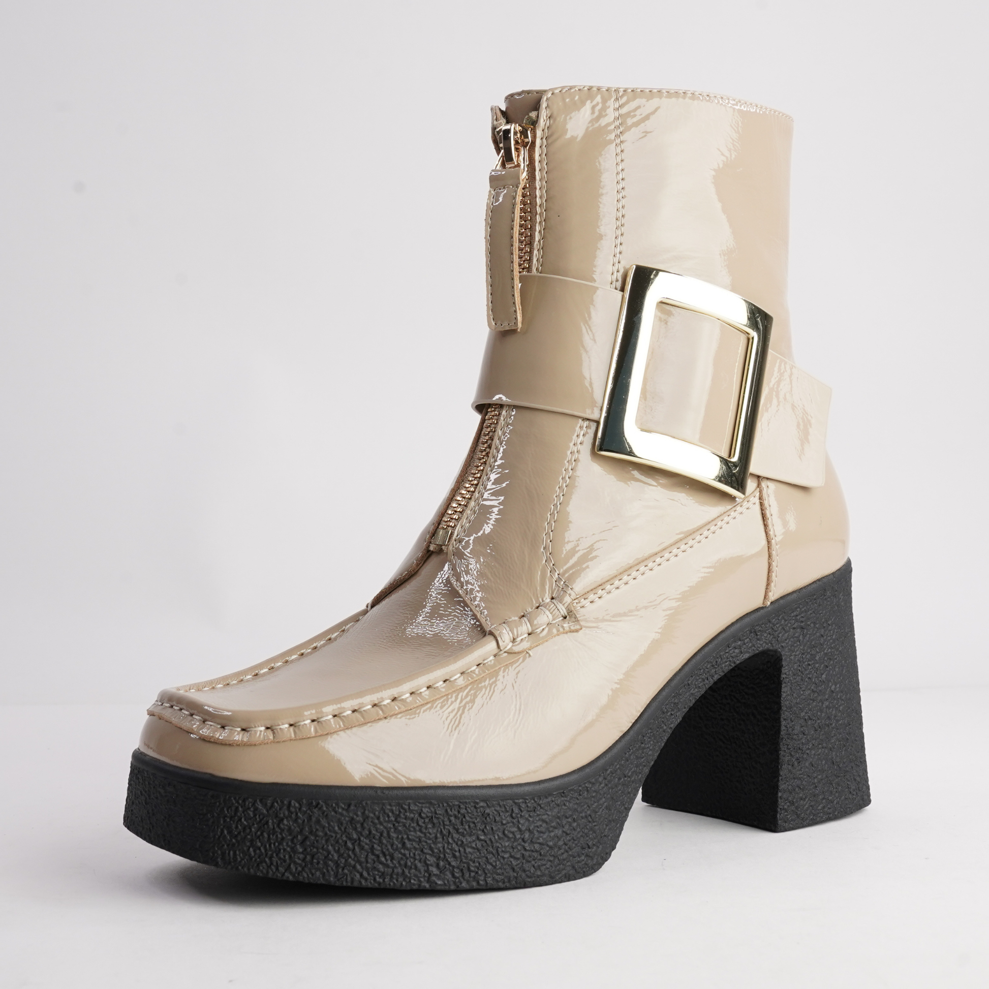 Boondoggle Taupe Patent Boots - TAMARA LONDON | Shouz