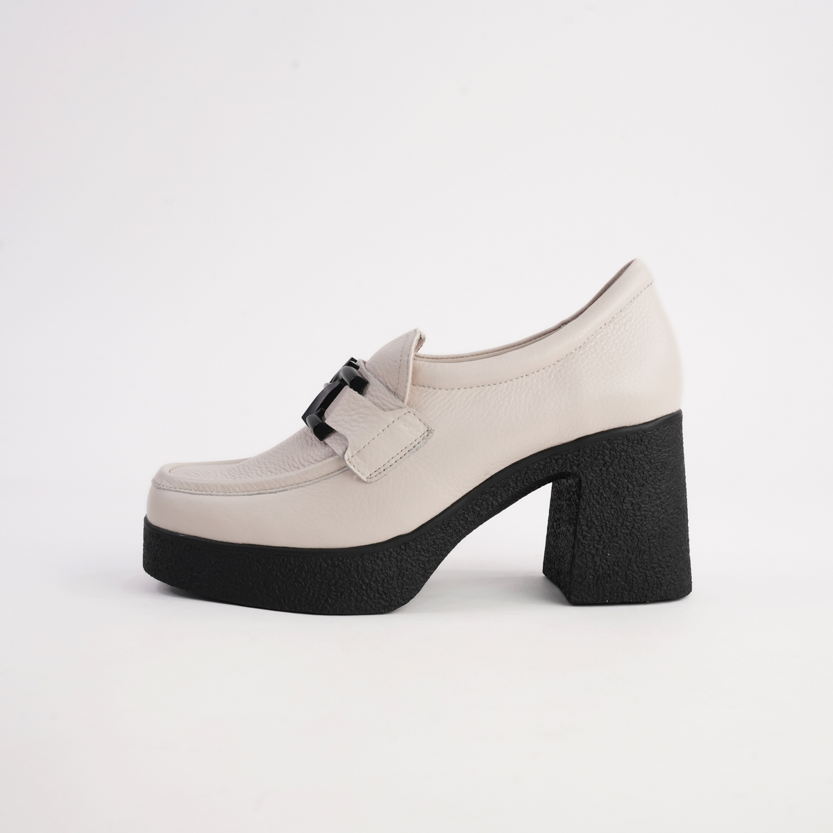 Bella Bone Milled Leather Heeled Loafers - TAMARA LONDON | Shouz
