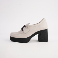 Bella Bone Milled Leather Heeled Loafers