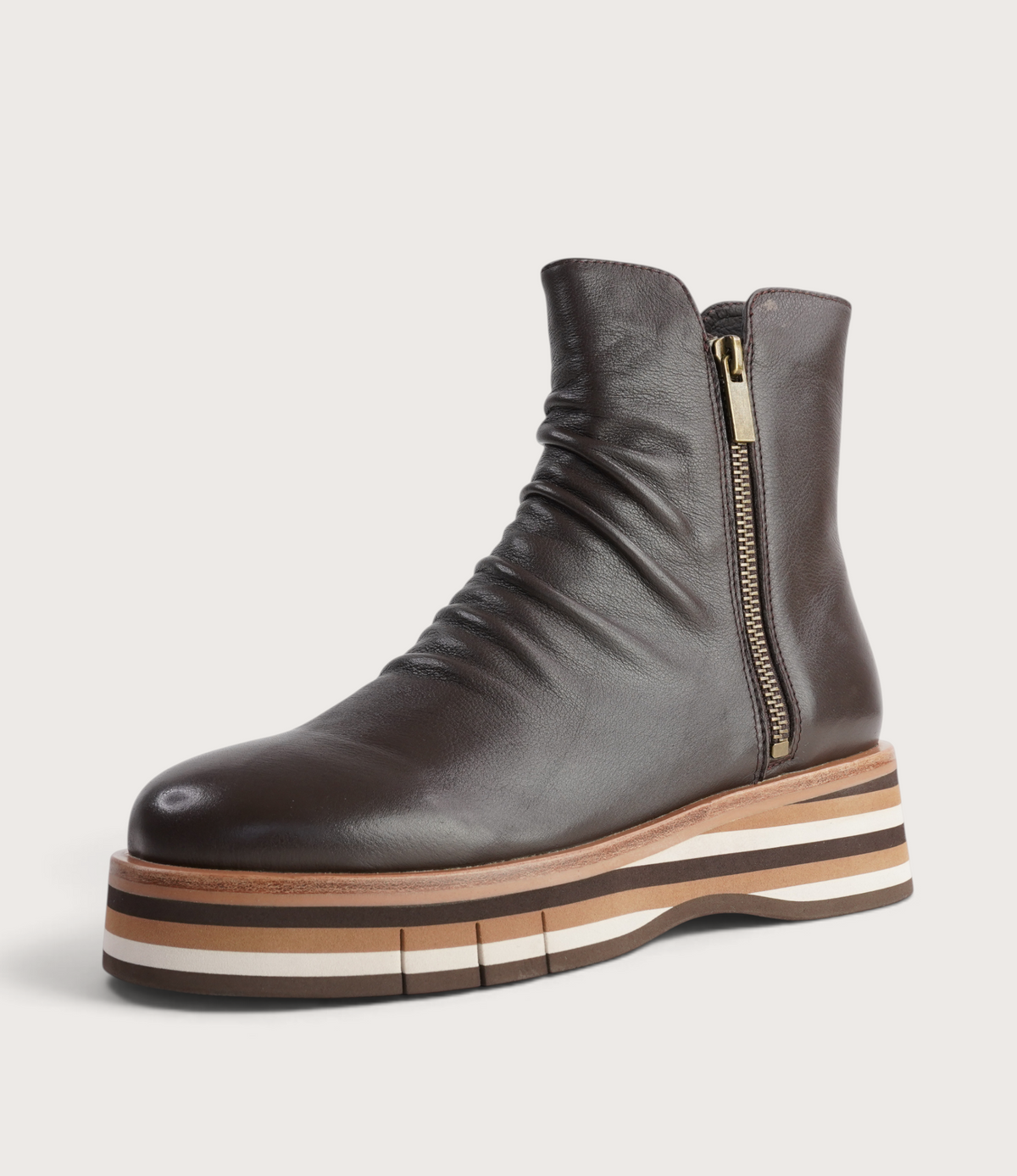 Ganni Choc Leather/ Choc Tan Multi Sole Ankle Boots