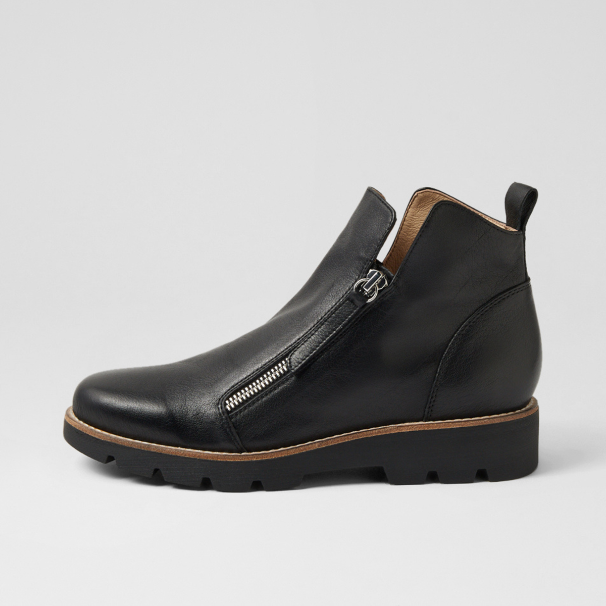 Dottiz Black Leather/ Black Sole Ankle Boots - DJANGO AND JULIETTE | Shouz