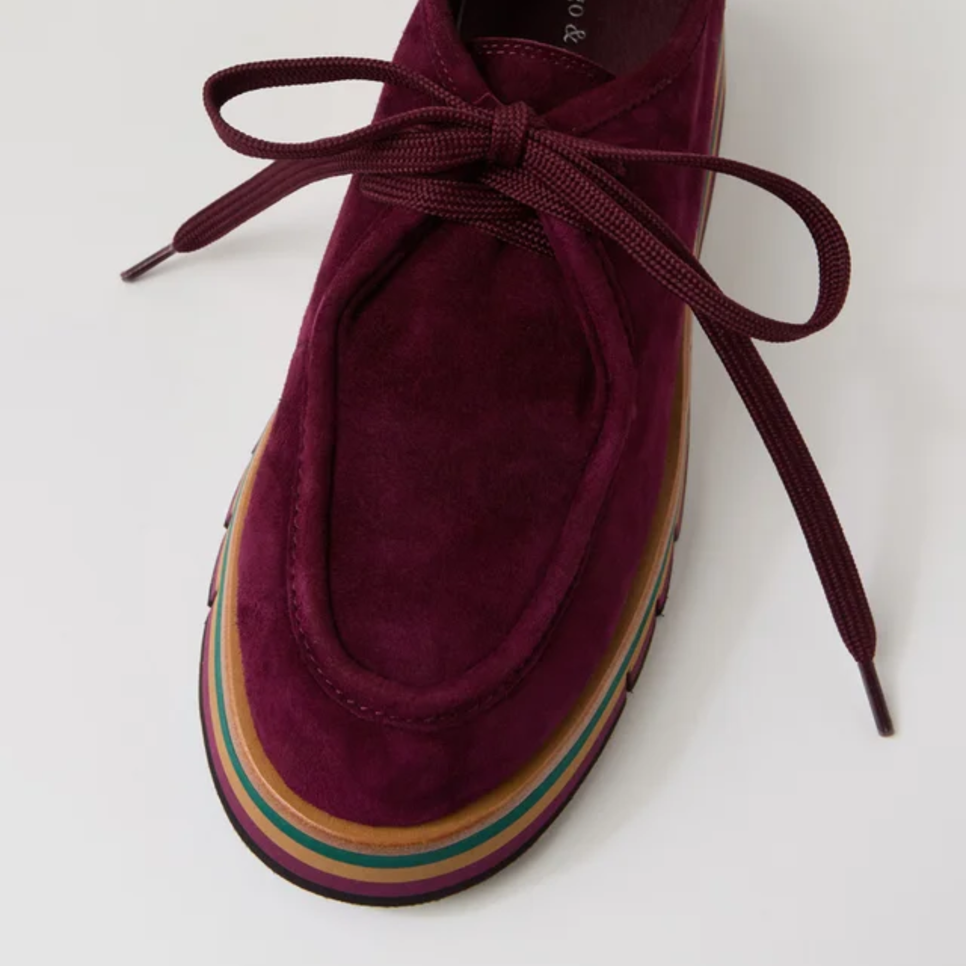 Gnota Burgundy Suede/ Forest and Tan Multi Sole Flats - DJANGO AND JULIETTE | Shouz