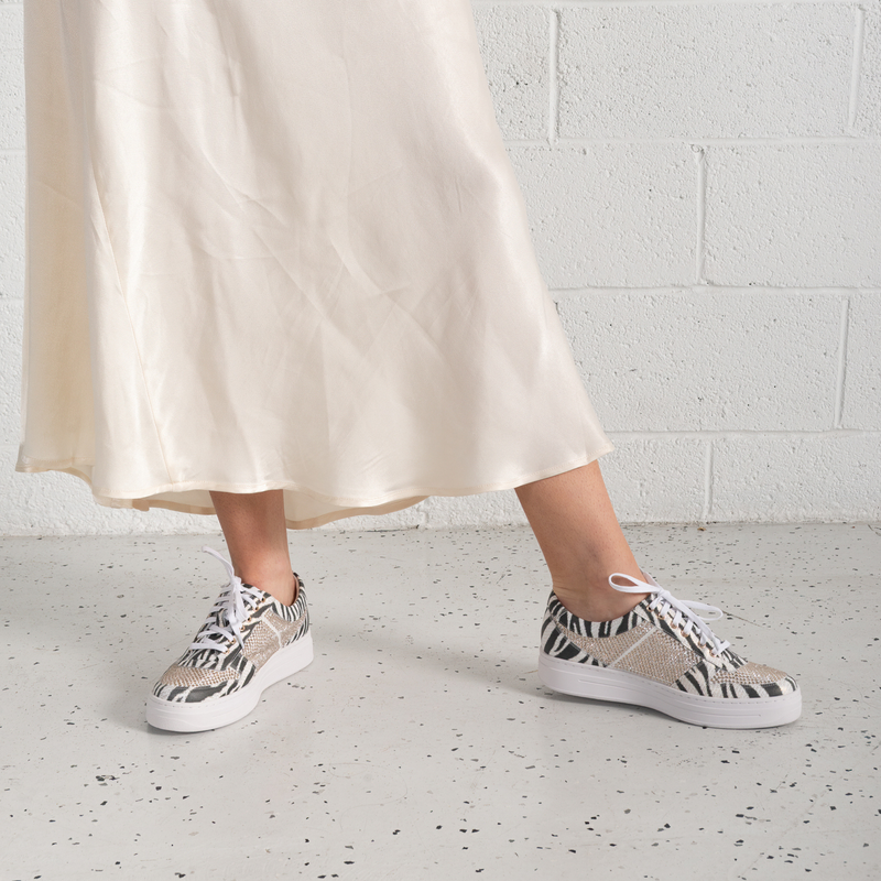 Nenna Zebra Leather/ Gold Jewels Leather Sneakers