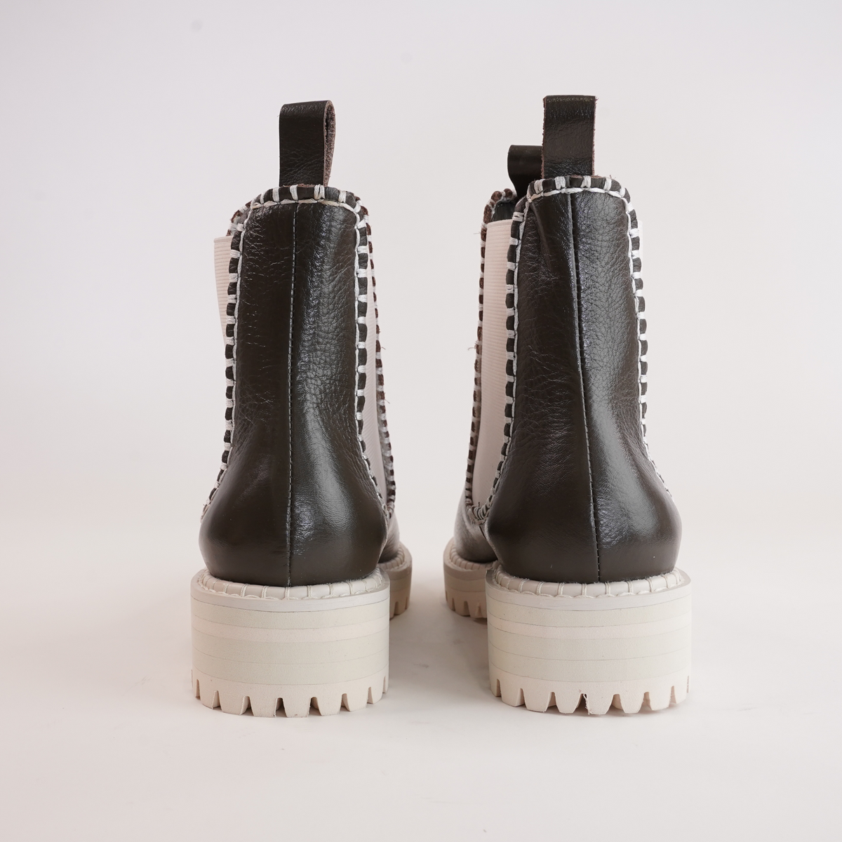 Dodge Khaki Leather Ankle Boots - BRESLEY | Shouz