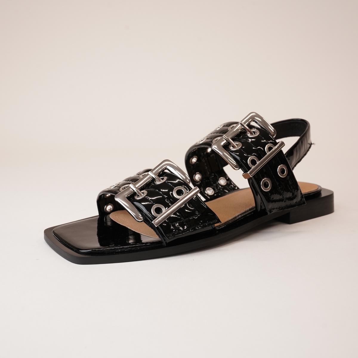 Savina Black Patent Leather Sandals - MOLLINI | Shouz