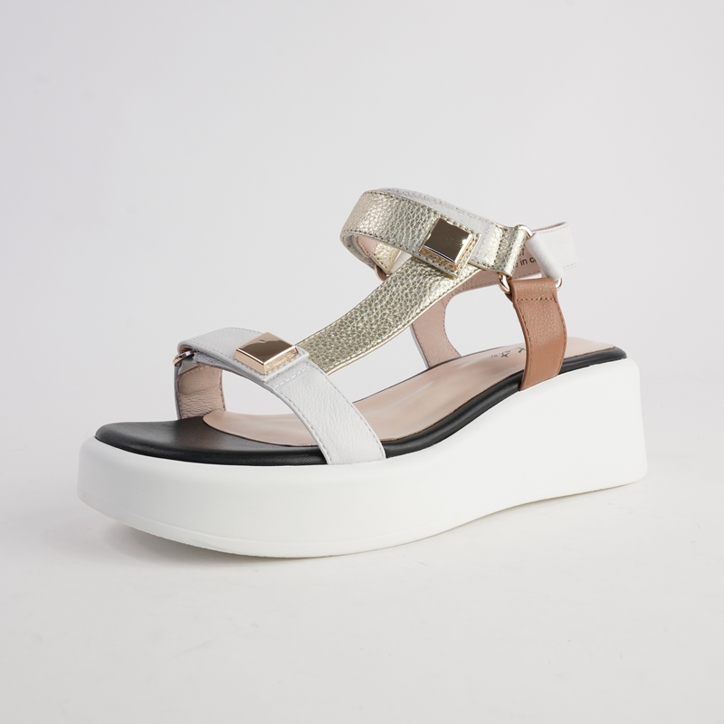 Roz White/ Gold Leather Sandals