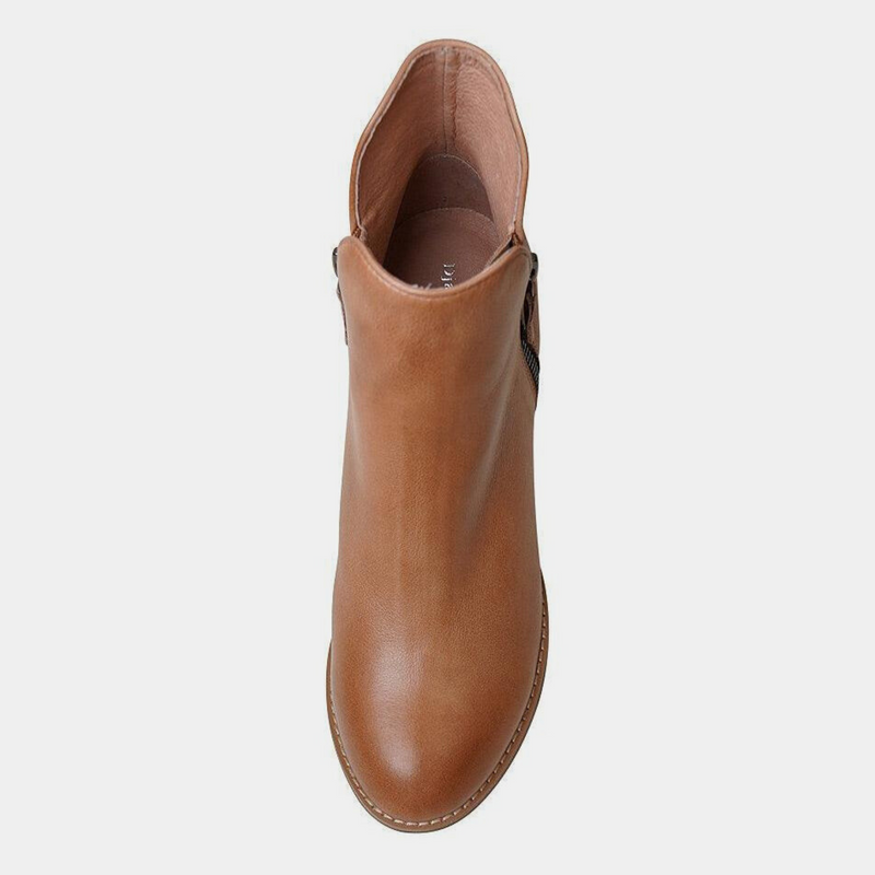 Shiannely Dark Tan Leather Ankle Boots