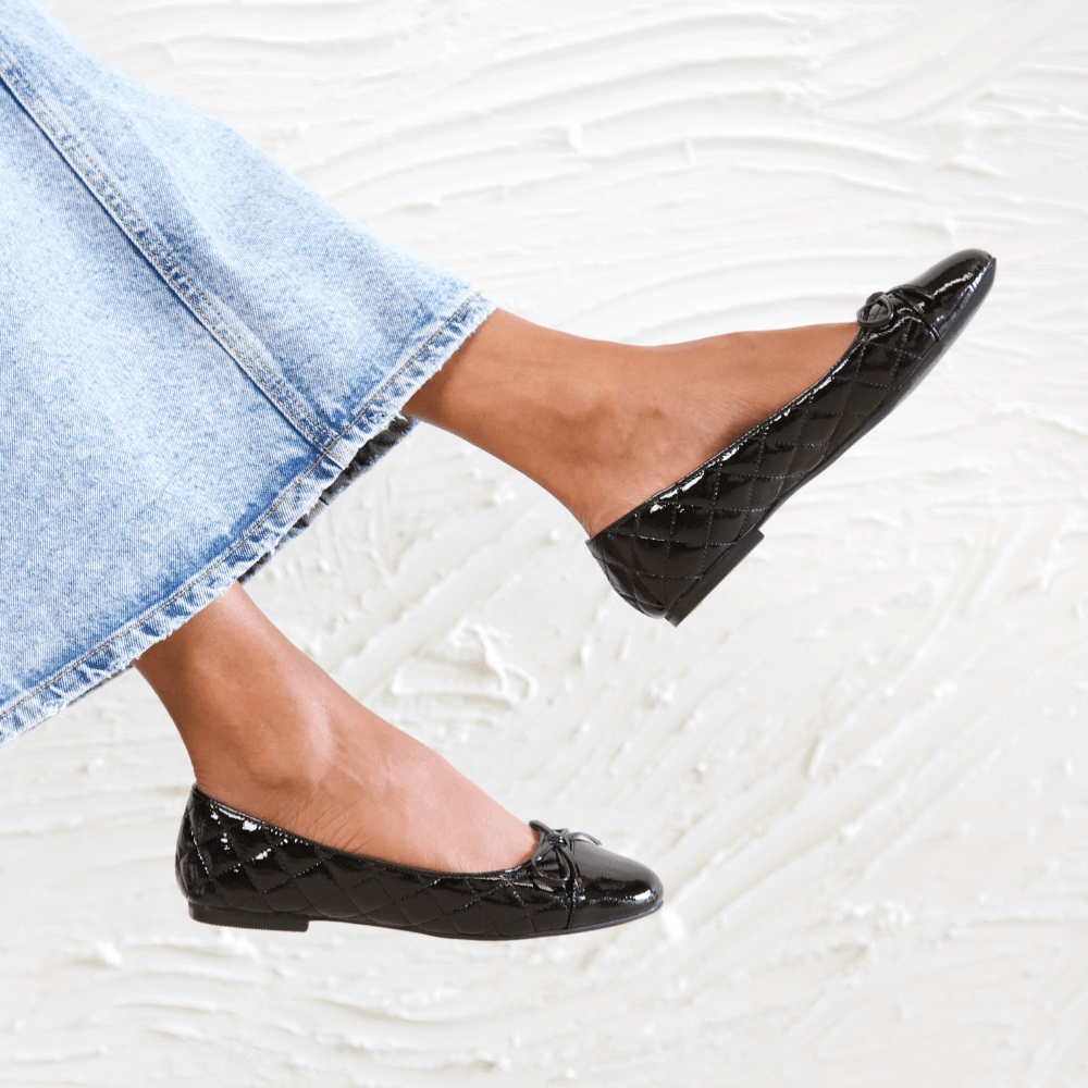 Belie Black Patent/ Black Leather Ballet Flats, MOLLINI - Shouz