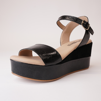 009-Cres-138 Black Patent/ Suede Leather Wedges