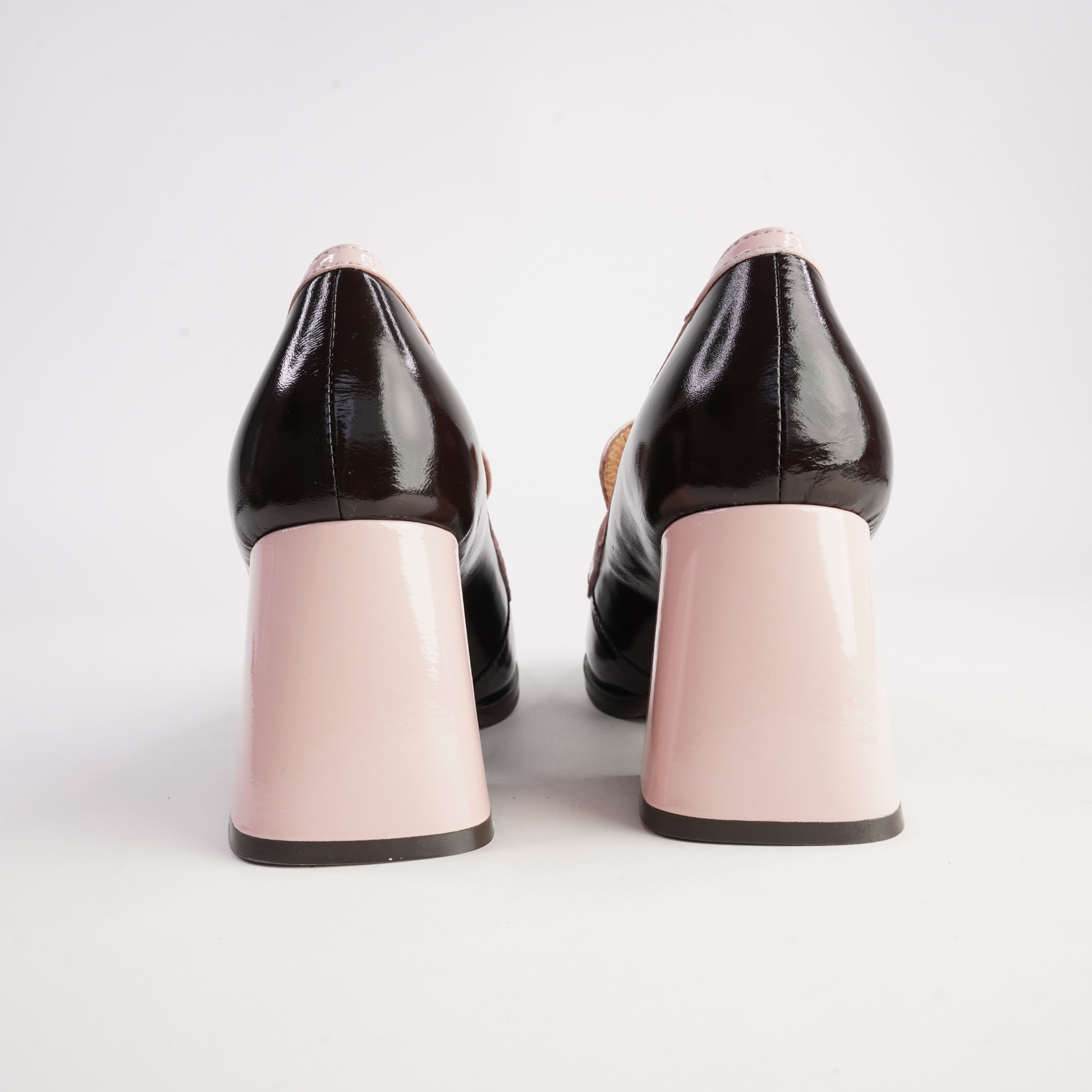 Bergen Coffee/ Pink Patent Leather Heels - TAMARA LONDON | Shouz