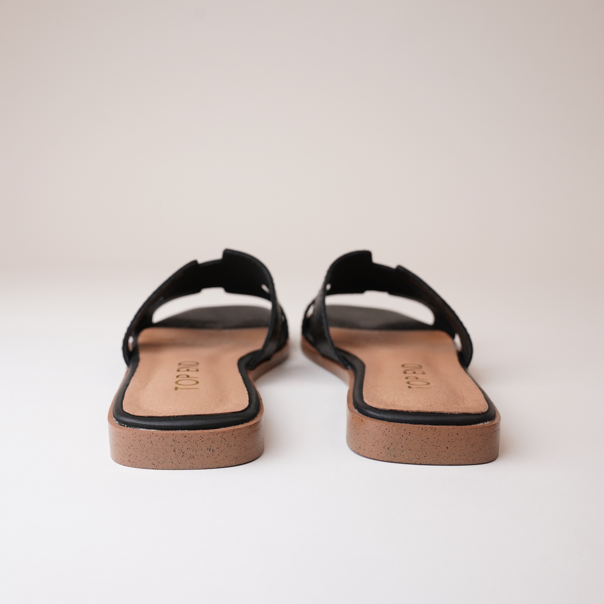 Lycha Black Leather Slides - TOP END | Shouz