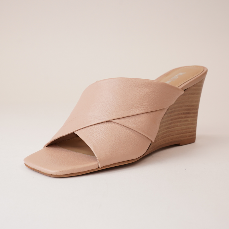 Aiya Dark Nude/ Natural Heel Leather Wedges