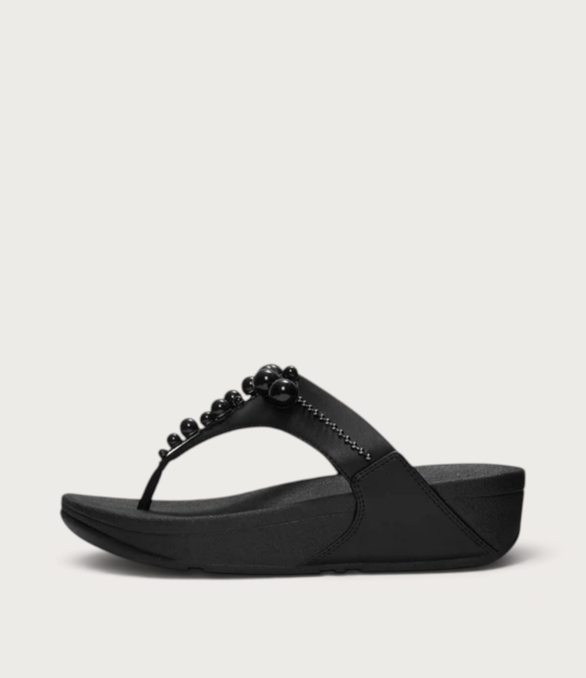 Lulu Leather Beaded Toepost All Black Sandals
