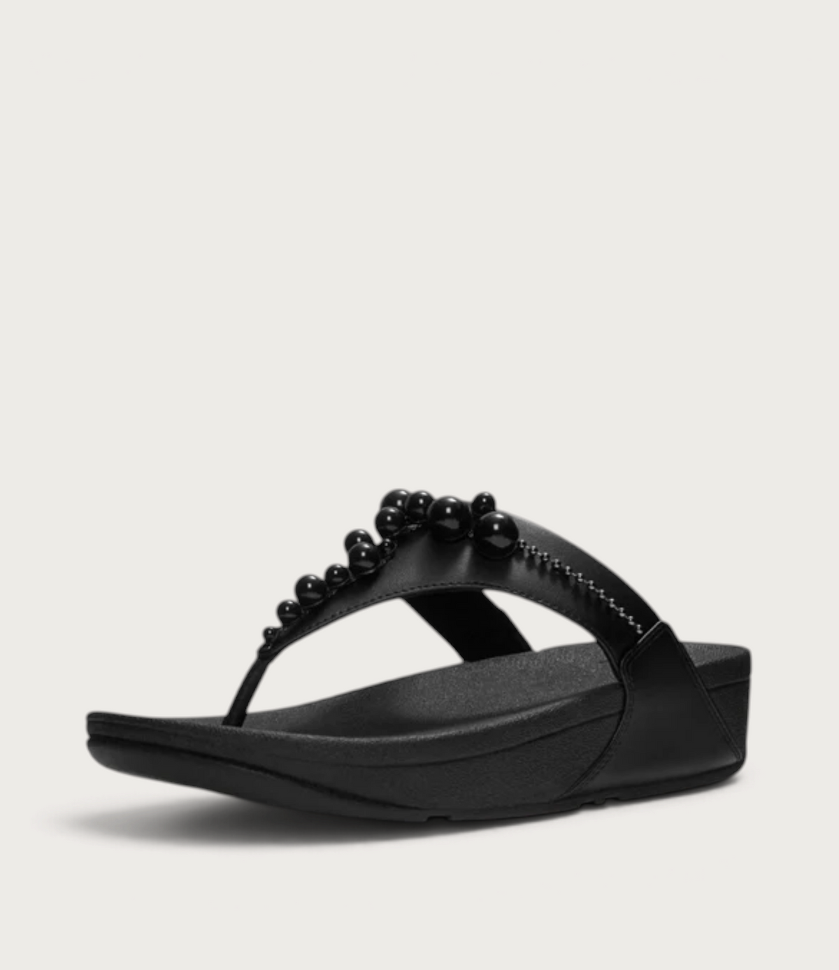 Lulu Leather Beaded Toepost All Black Sandals