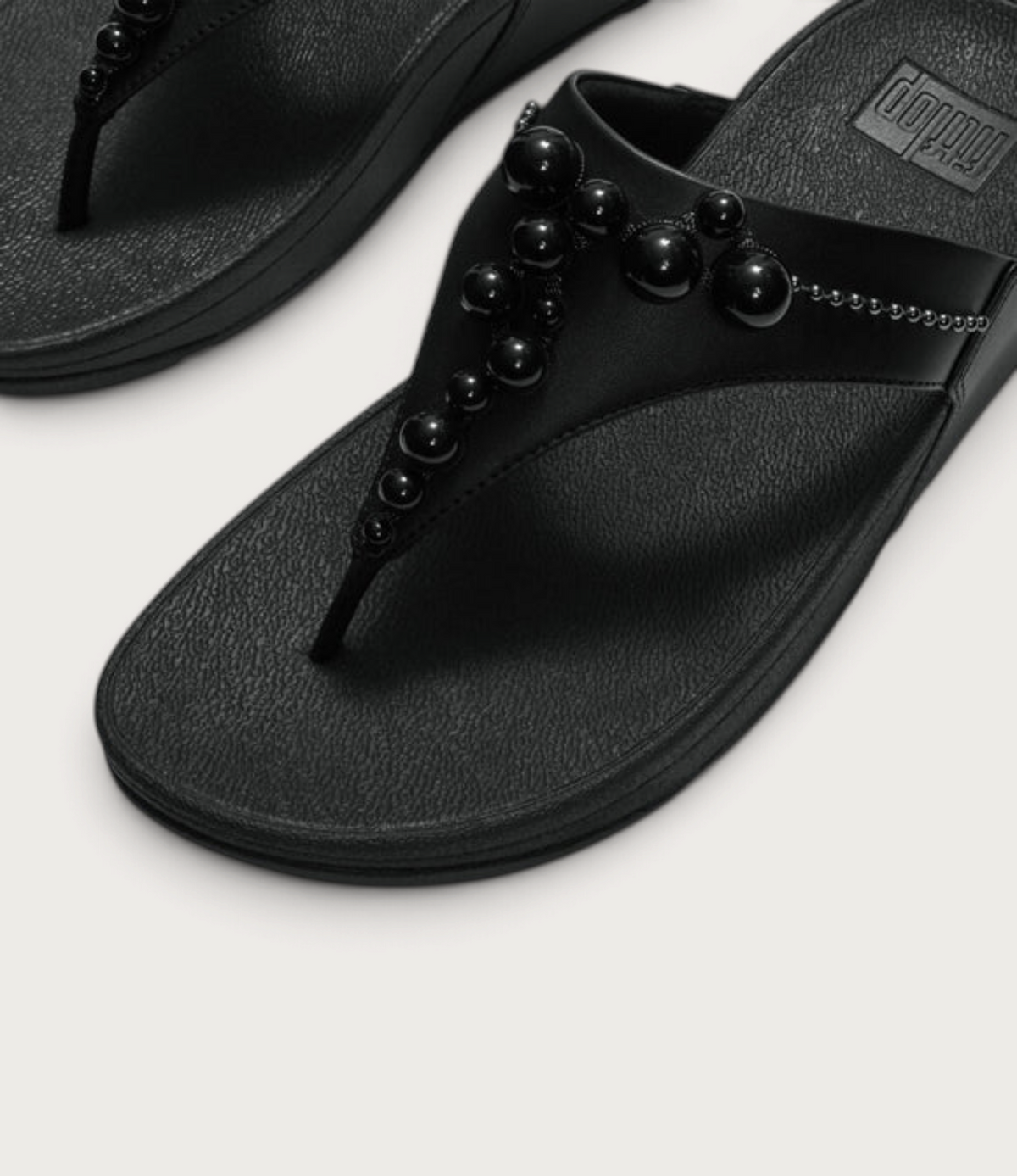 Lulu Leather Beaded Toepost All Black Sandals