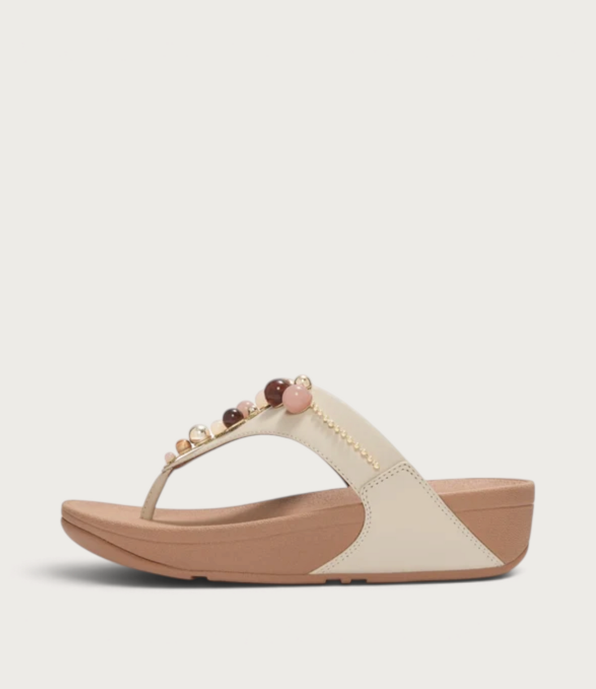 Lulu Leather Beaded Toepost Paris Beige Sandals