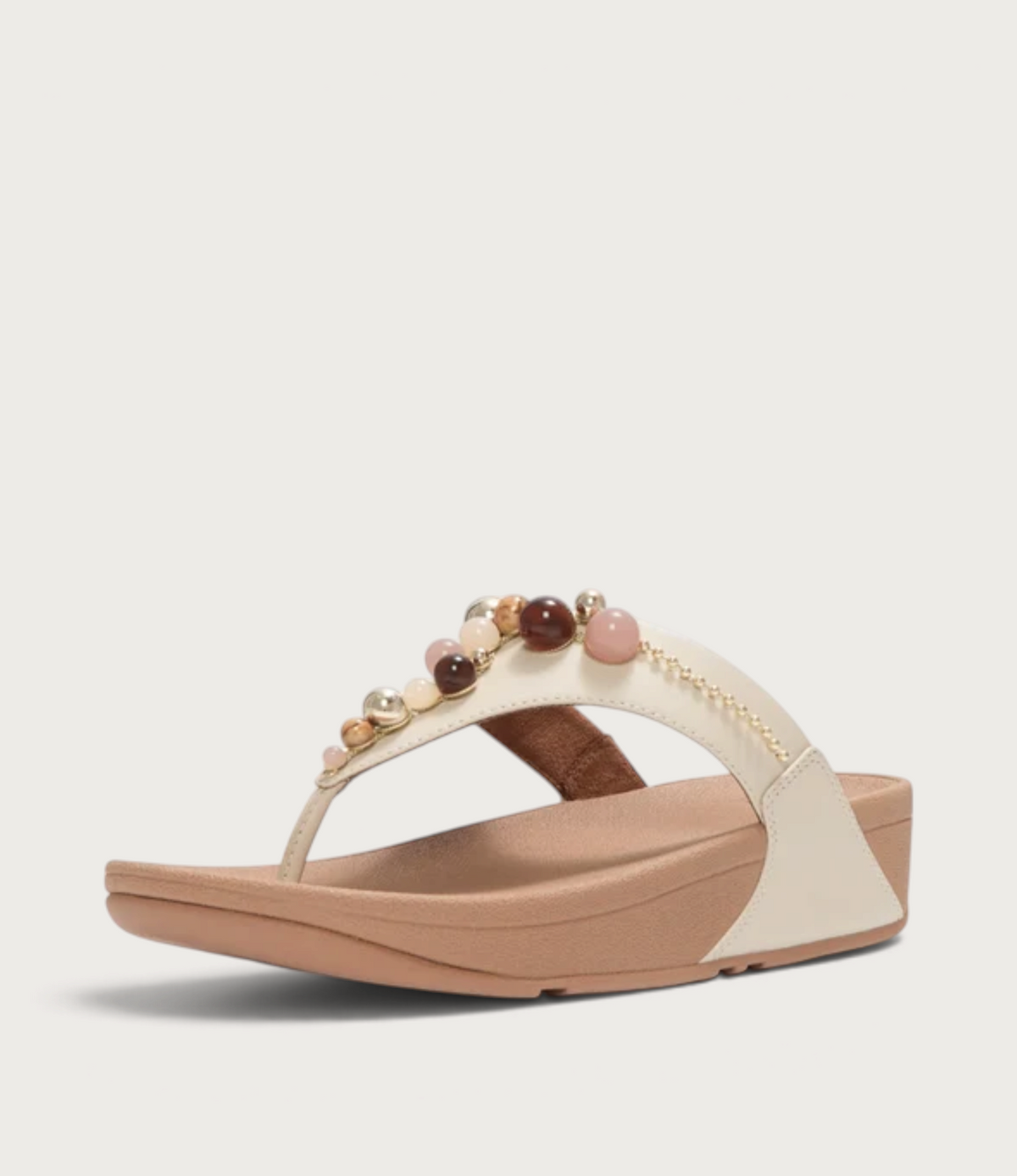 Lulu Leather Beaded Toepost Paris Beige Sandals