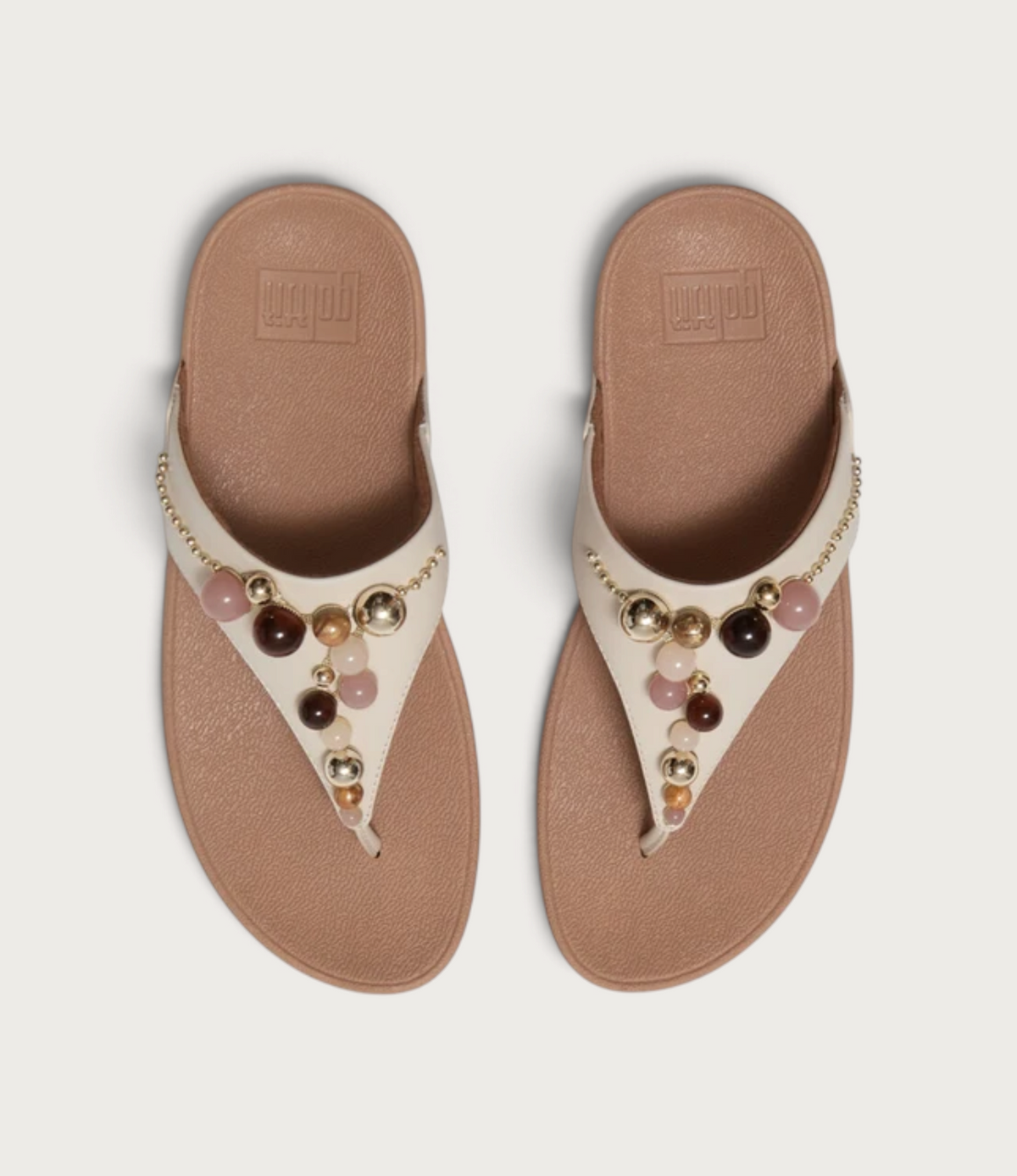 Lulu Leather Beaded Toepost Paris Beige Sandals