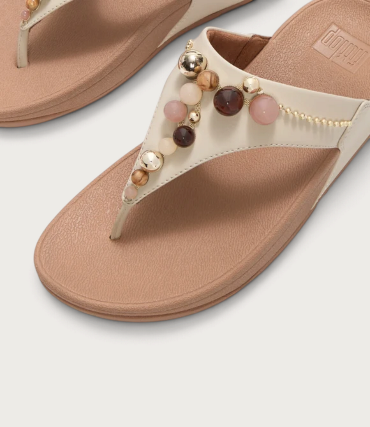 Lulu Leather Beaded Toepost Paris Beige Sandals