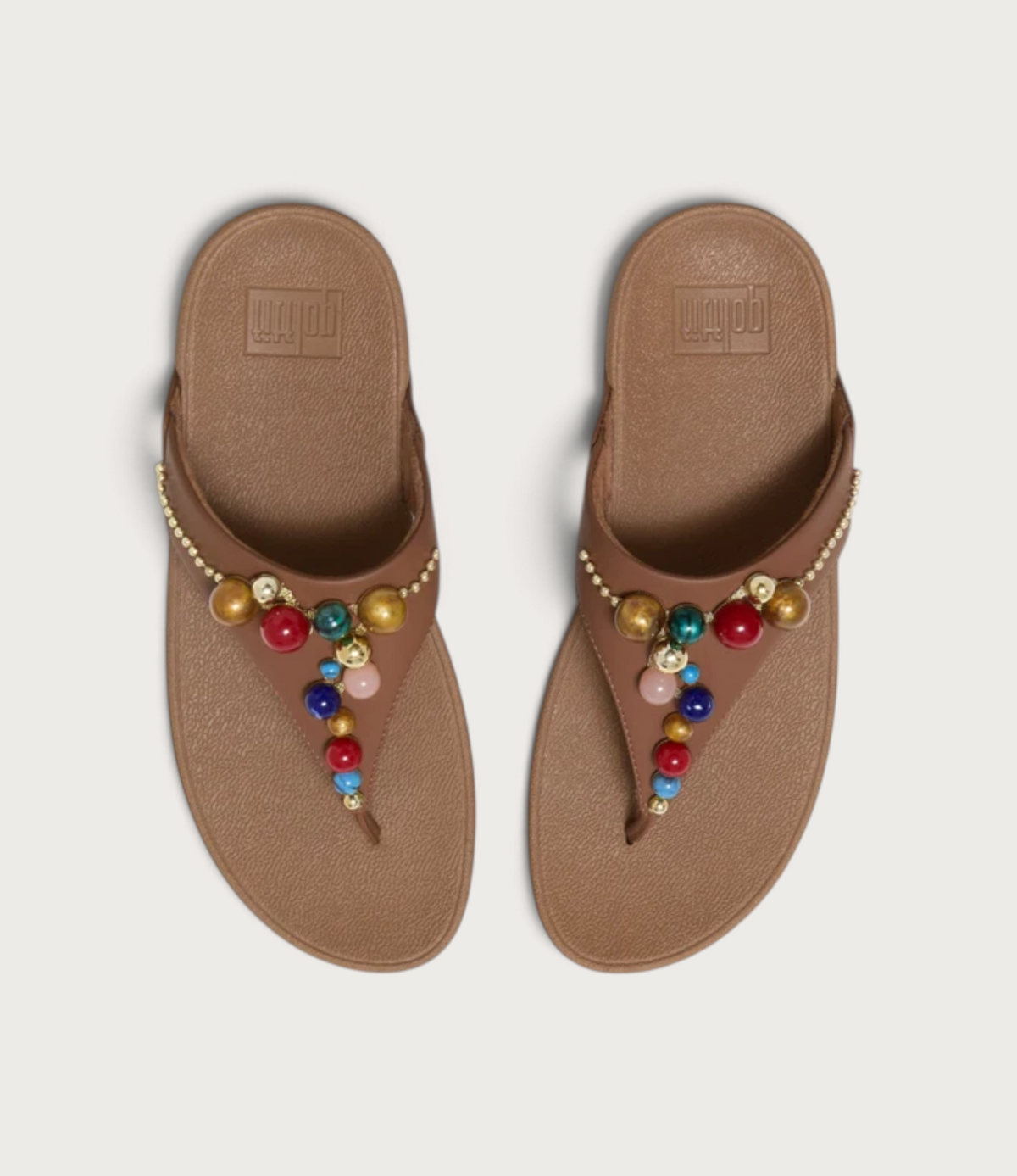 Lulu Leather Beaded Toepost Terracotta Tan Sandals