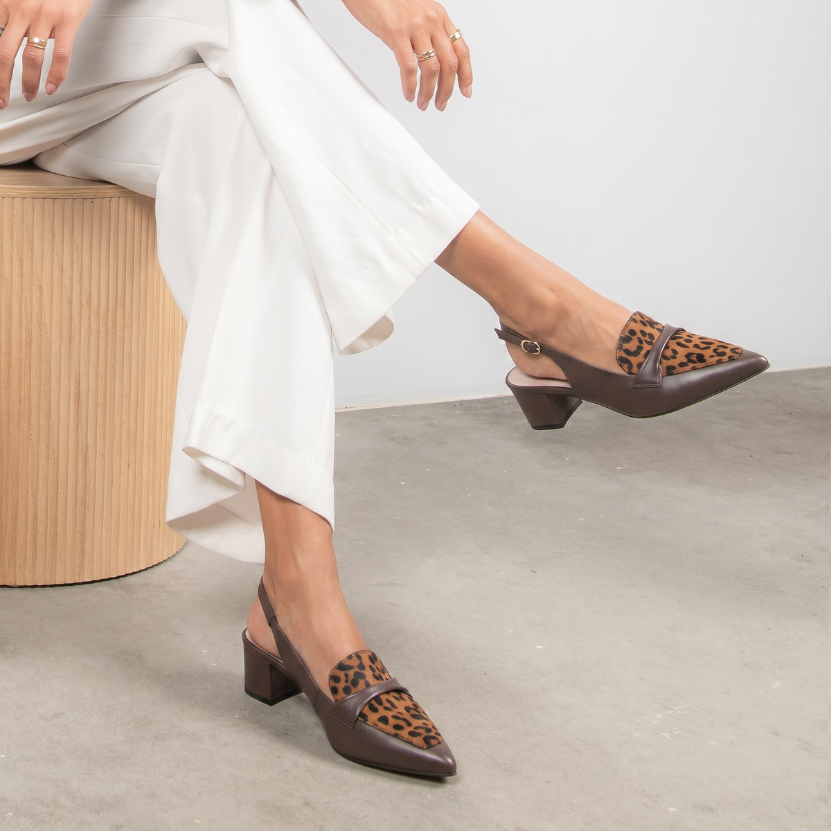 Abbalie Choc Leather/ Mid Tan Leopard Pony Heels - TOP END | Shouz