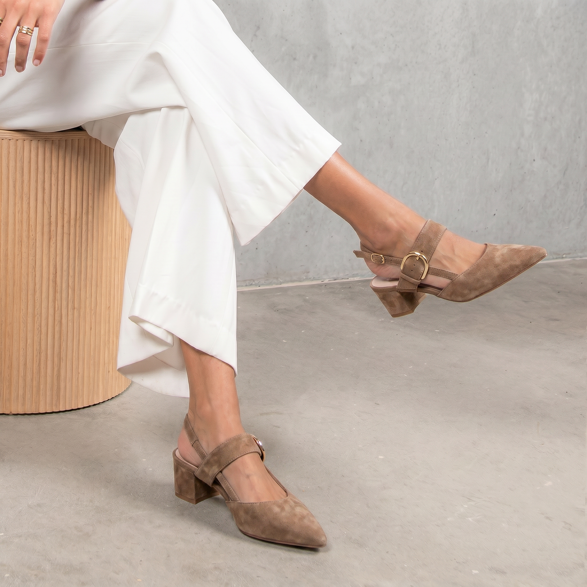 Asten Light Choc Suede Heels - TOP END | Shouz