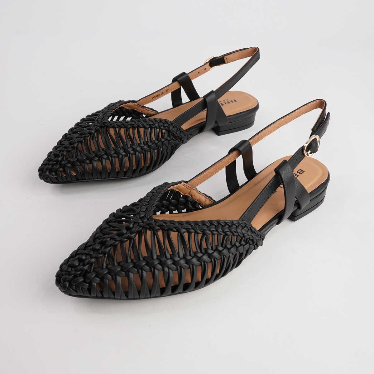 Amelia Black Leather Flats