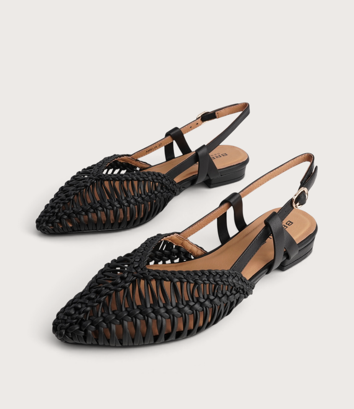 Amelia Black Leather Flats