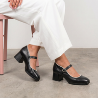 Podium Black/ Milk Leather Heels