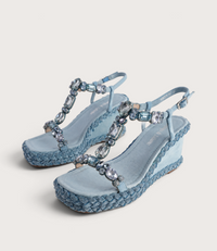Vontey Denim Suede Wedge Sandals