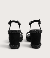 Vontey Black Suede Wedge Sandals