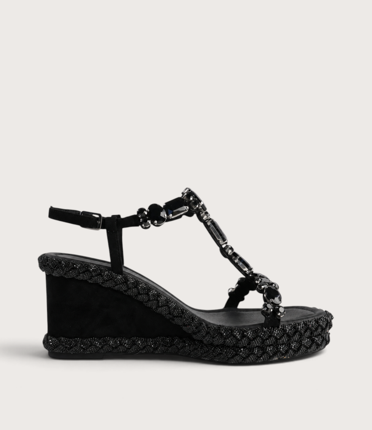 Vontey Black Suede Wedge Sandals