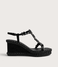 Vontey Black Suede Wedge Sandals
