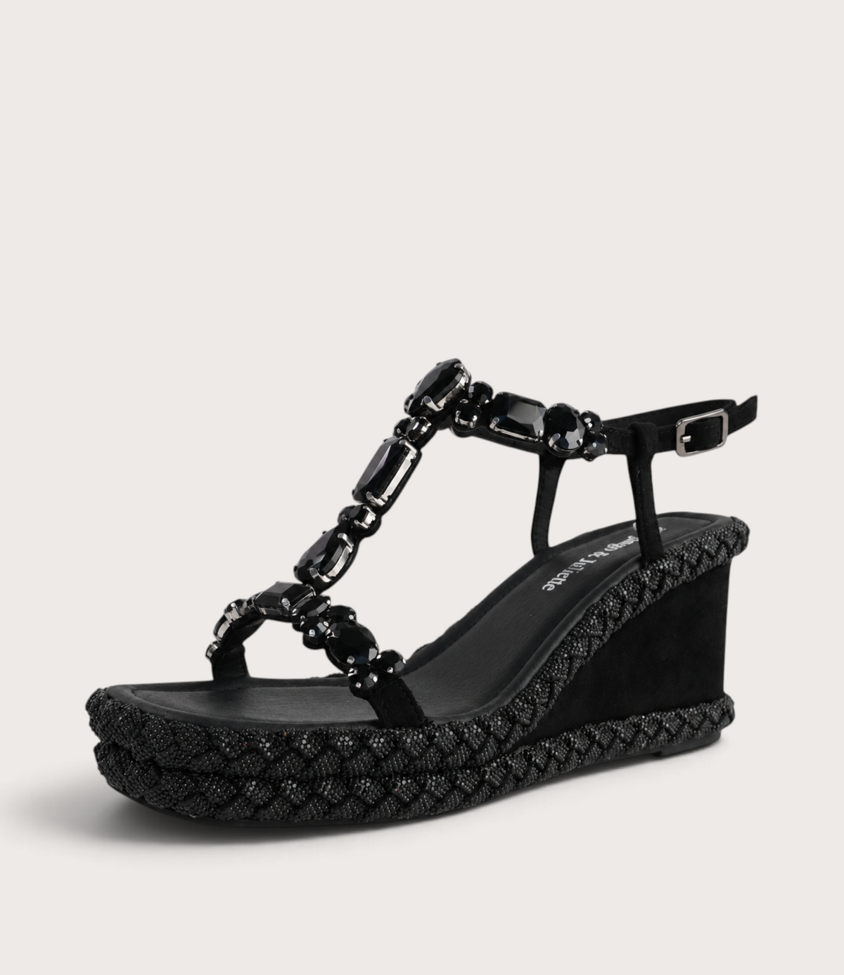 Vontey Black Suede Wedge Sandals
