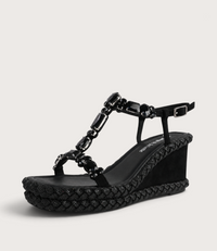 Vontey Black Suede Wedge Sandals