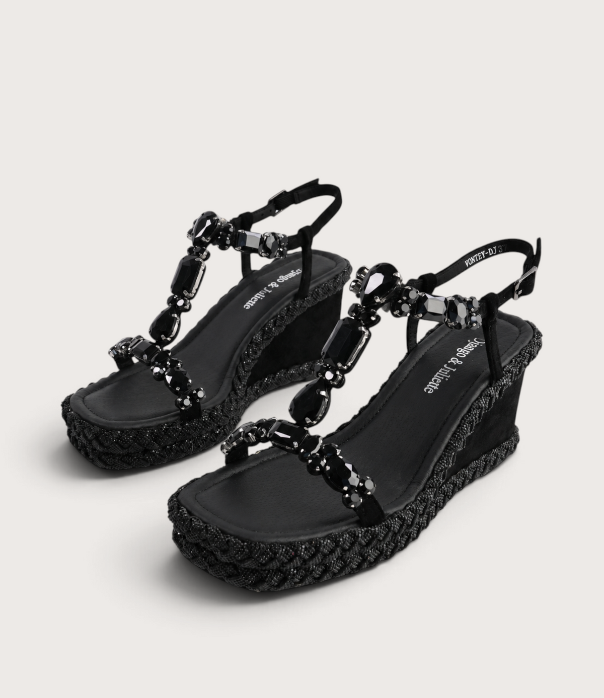 Vontey Black Suede Wedge Sandals