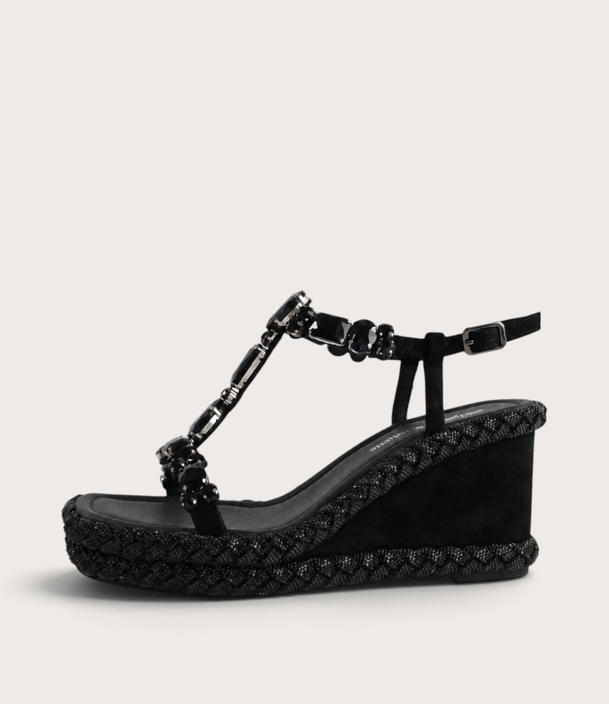 Vontey Black Suede Wedge Sandals