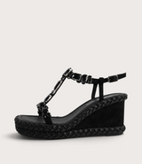 Vontey Black Suede Wedge Sandals