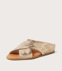 Harli Ivory/ Gold Snake Leather Slides