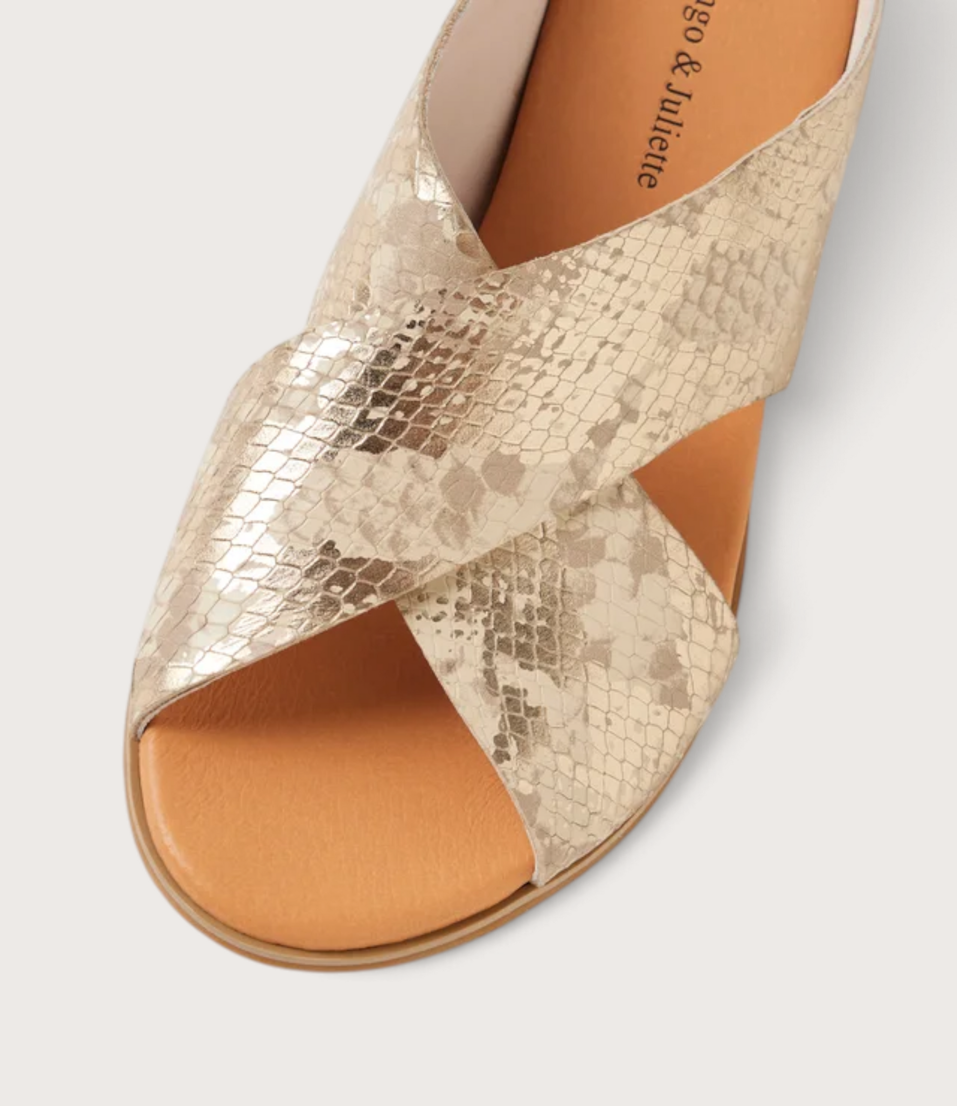 Harli Ivory/ Gold Snake Leather Slides