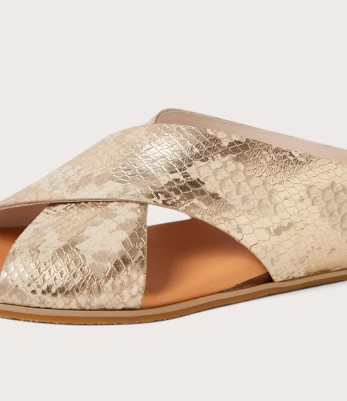 Harli Ivory/ Gold Snake Leather Slides
